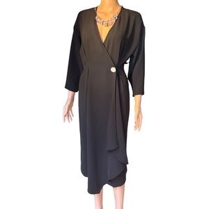Mango Black Asymmetrical Midi Dress 3/4 Sleeves Size 2